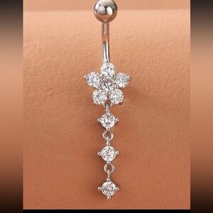 Belly Button Ring-Stainless Steel flower With Zirconias